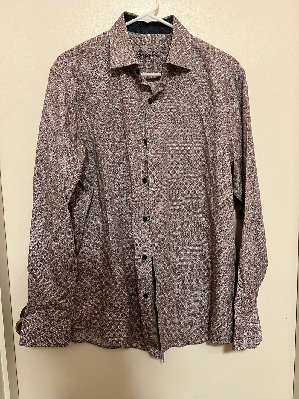 Tasso Elba Burgundy Geometric Print Long-Sleeve Dress Shirt NWT